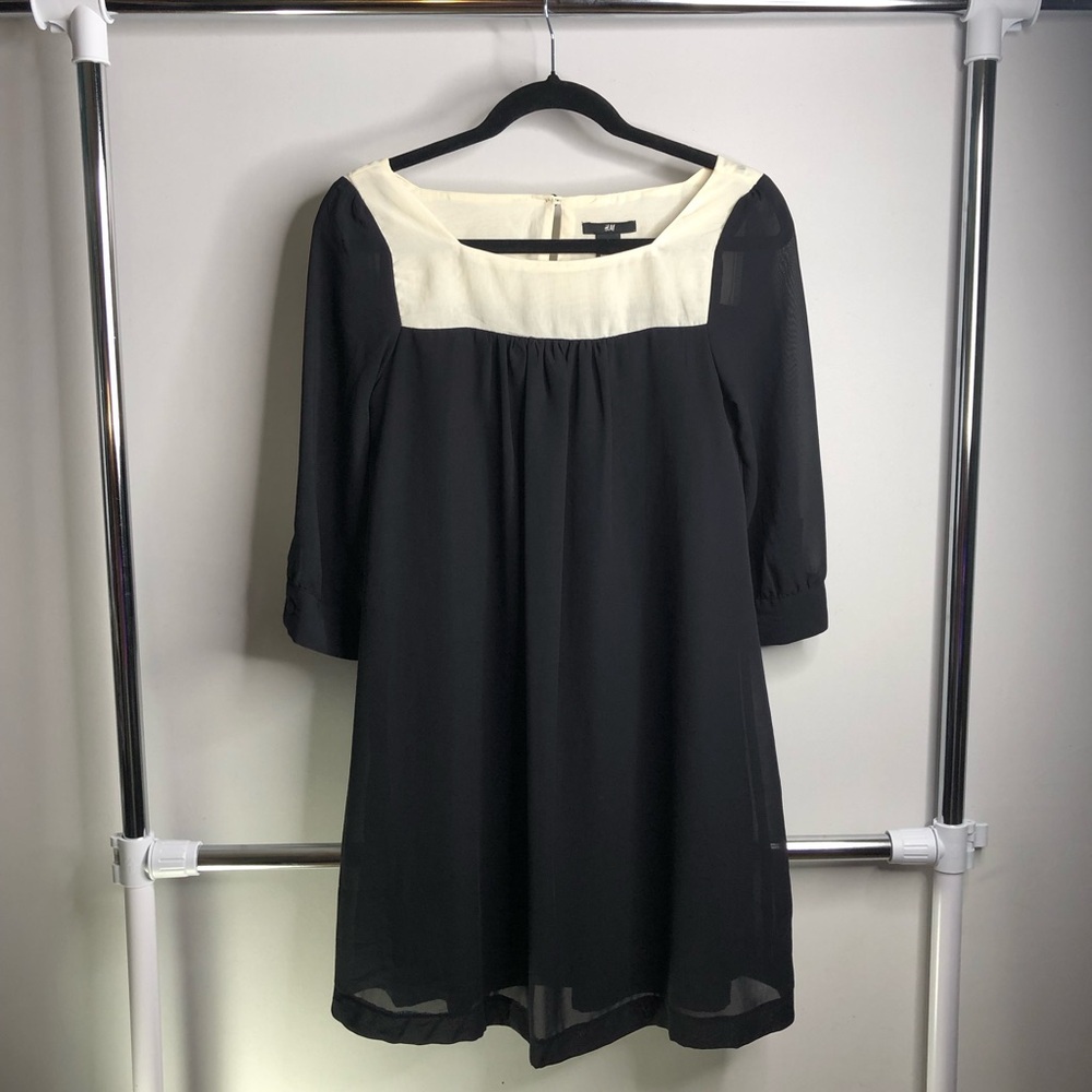 H&M Black Ivory Chiffon Shift Mini Size 4 Dress